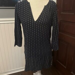 J Crew Navy Anchor Print V Neck Tunic Cotton Size Small Nautical